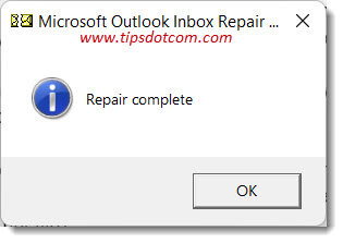 Inbox repair tool completed