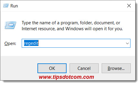 Type regedit and click ok