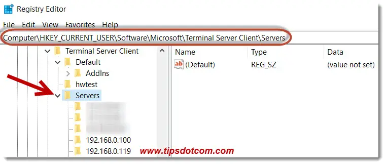 Select subkey "Servers"
