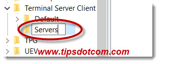 Type the name Servers for the remote desktop connection registry key
