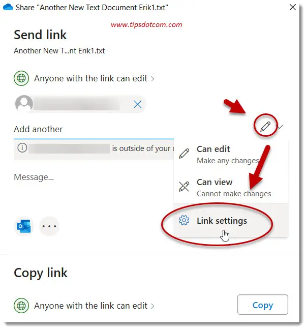 OneDrive file share link settings OneDrive file share link settings