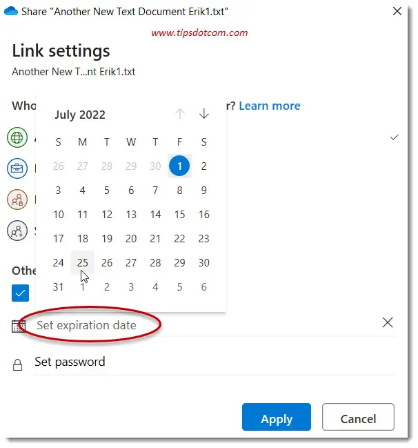 Sharing a OneDrive file with expiration date Sharing a OneDrive file with expiration date
