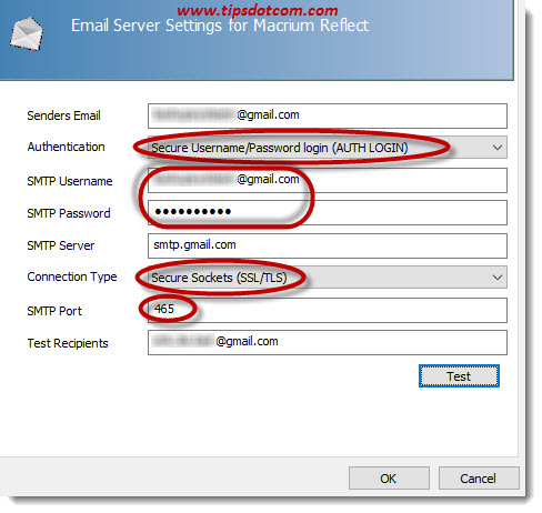 alternate ports smtp.gmail.com mailbird
