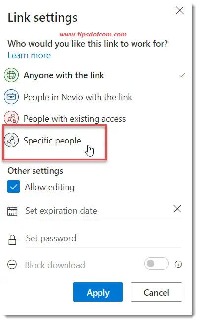 Sharing your document with specific people in Microsoft Onedrive