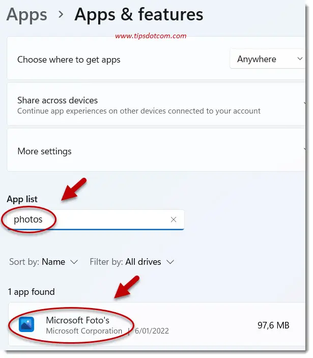 Search for the Photos app Search for the Photos app