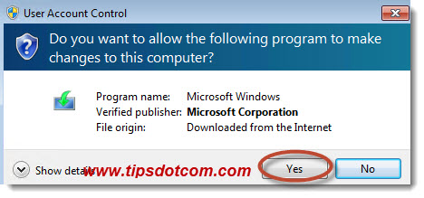 Click yes in the user account control window