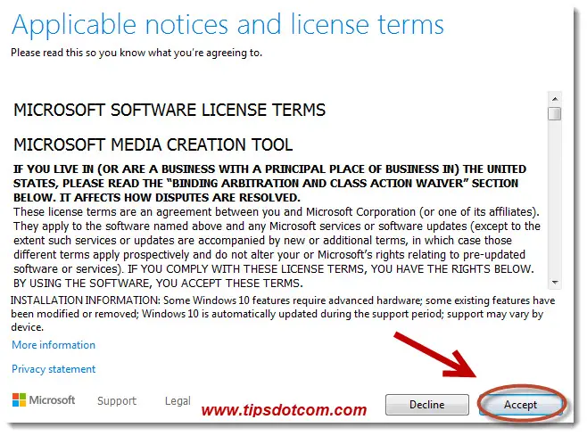 Accept to continue and upgrade Windows 7 to Windows 10