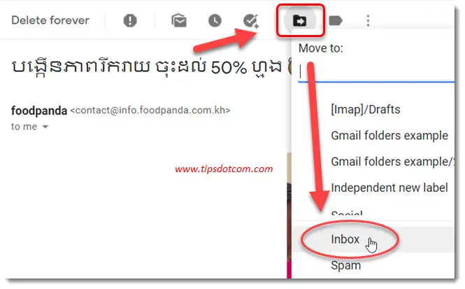 Undeleting a deleted message in Gmail
