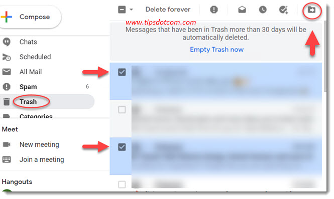 Restoring multiple emails in Gmail