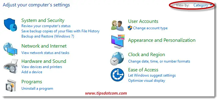 The Windows 10 control panel