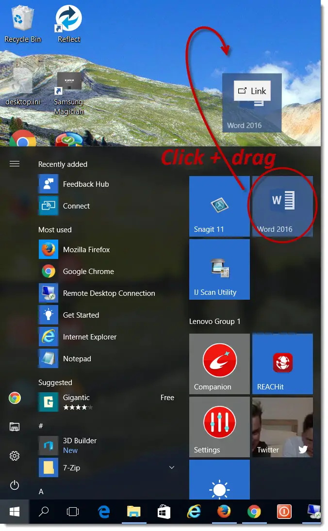 shortcut to open desktop windows 10
