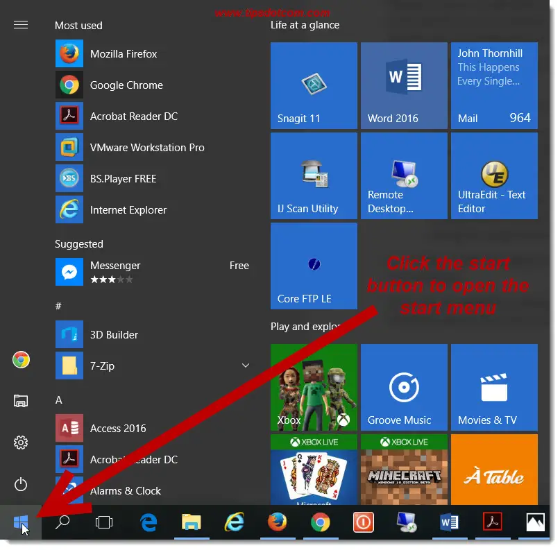 windows 10 start menu location