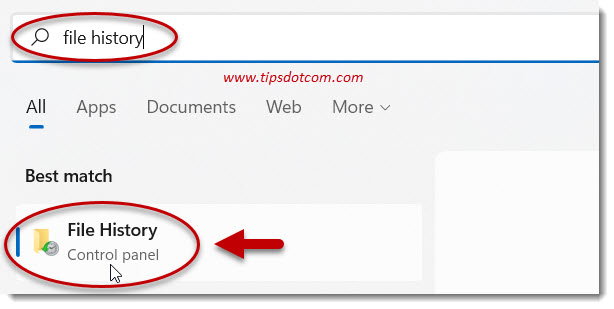 Type file history to find Windows 11 file history Type file history to find Windows 11 file history