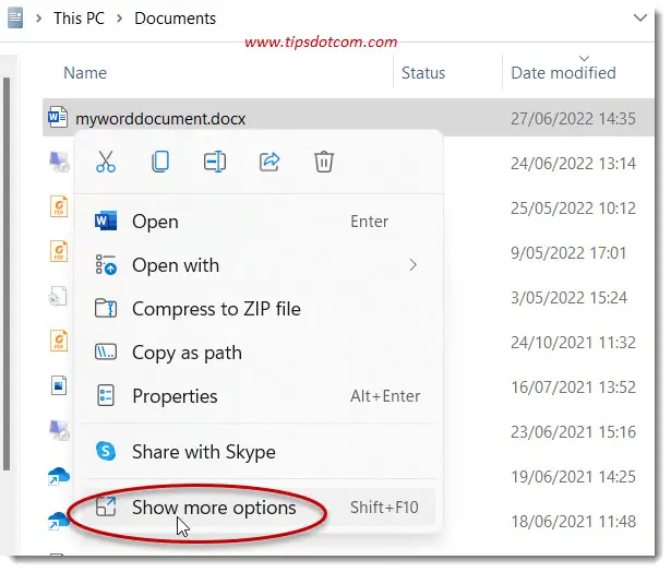 Click show more options Click show more options