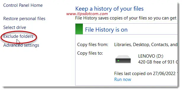 Excluding folders from Windows 11 file history backups Excluding folders from Windows 11 file history backups