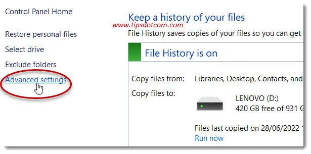 Windows 11 file history advanced settings Windows 11 file history advanced settings