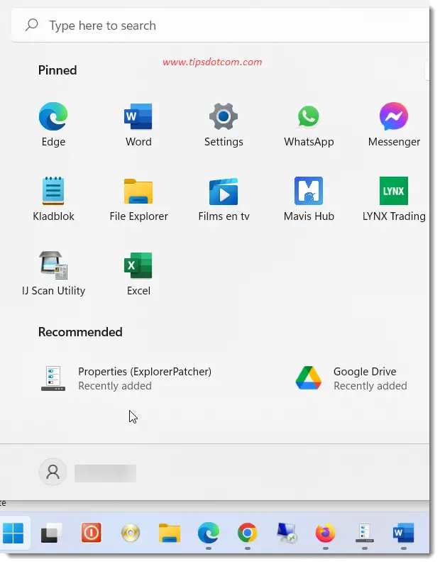 The Windows 11 start menu The Windows 11 start menu