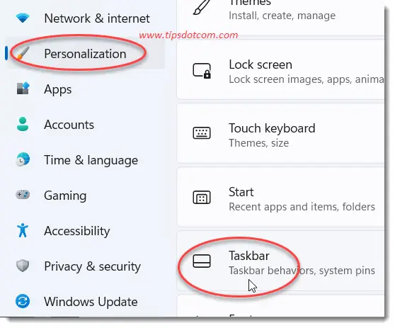 Go to "Personalization", then "Taskbar" Go to "Personalization", then "Taskbar"