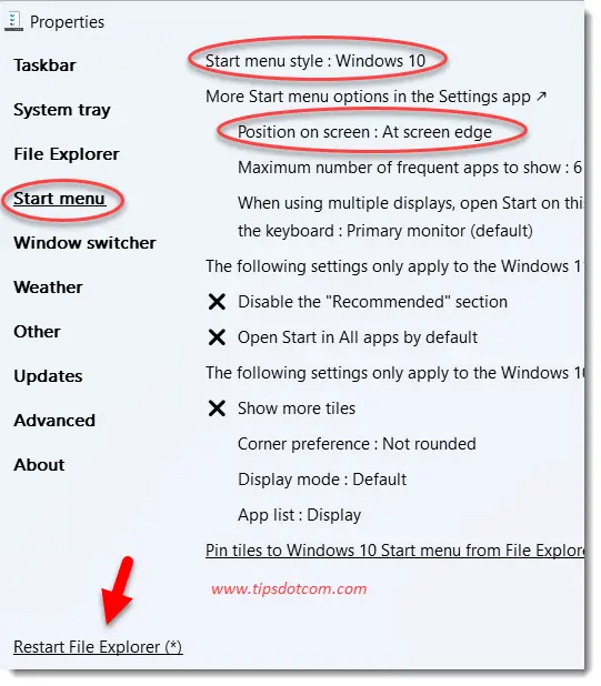 Set “Start menu style” to Windows 10 Set “Start menu style” to Windows 10