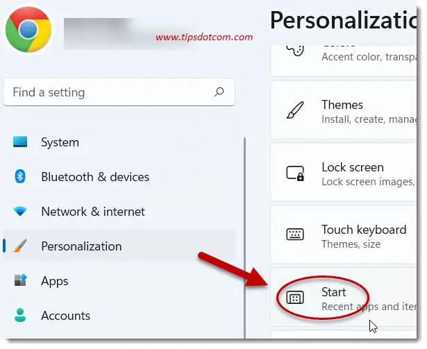 Under personalization, click on start Under personalization, click on start