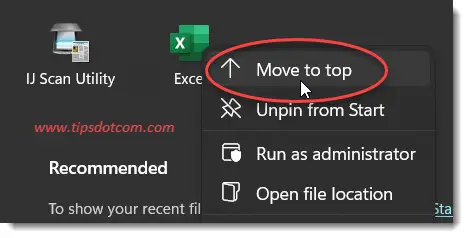 Move to the top of the list of pinned icons Move to the top of the list of pinned icons