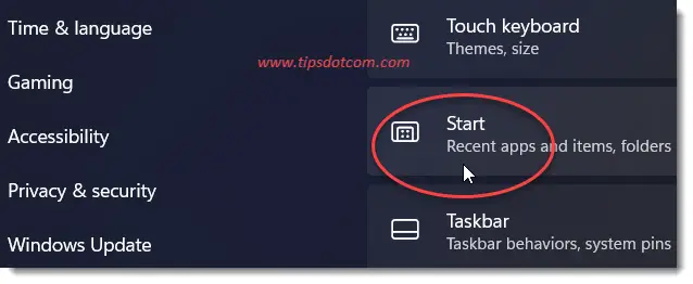 Click to open the Windows 11 start menu settings Click to open the Windows 11 start menu settings