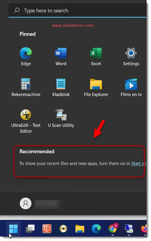 The Windows 11 start menu without recommended icons The Windows 11 start menu without recommended icons