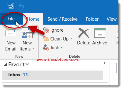 Click the file tab in Outlook Click the file tab in Outlook