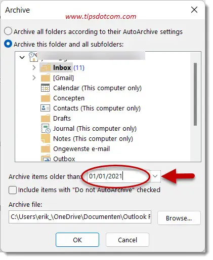 Enter a date to archive old messages Enter a date to archive old messages